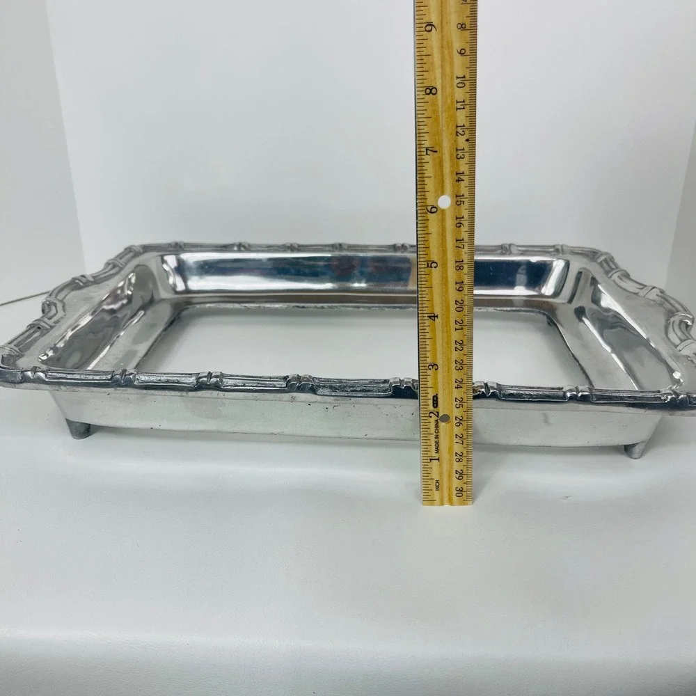Unbranded Casserole Dish Holder Silver Bamboo Trim Rectangular Pewter Good